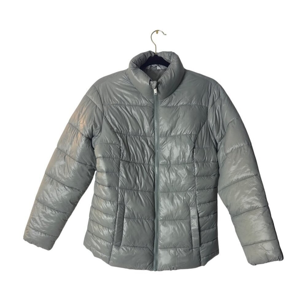 Time And Tru Womens Light Gray Puffer Jacket S (4-6) Recycled Polyester & Nylon